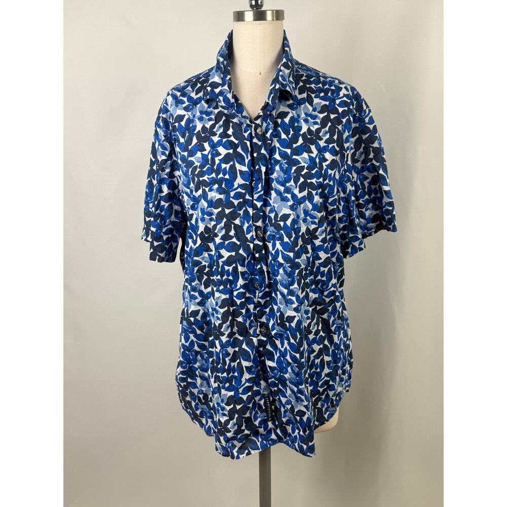 Perry Ellis Men XL Cotton Beachy Leaf Pattern Button Up Business Casual Shirt